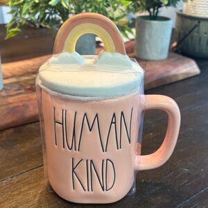 Rae Dunn Pink Mug with Rainbow Lid
